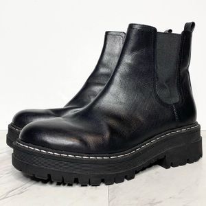 Marc Fisher Padmia Lug Sole Black Leather Boot 8 1/2